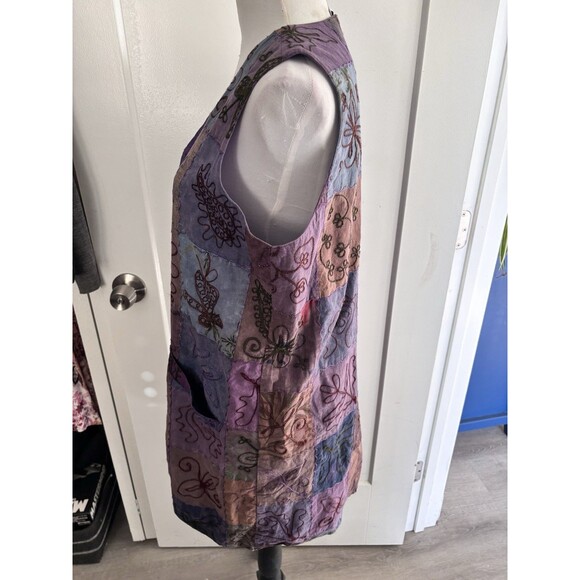 Vtg Patchwork Embroidered Whimsigoth Long Vest Or Jumper Dress Phoebe Pockets M - Picture 4 of 12